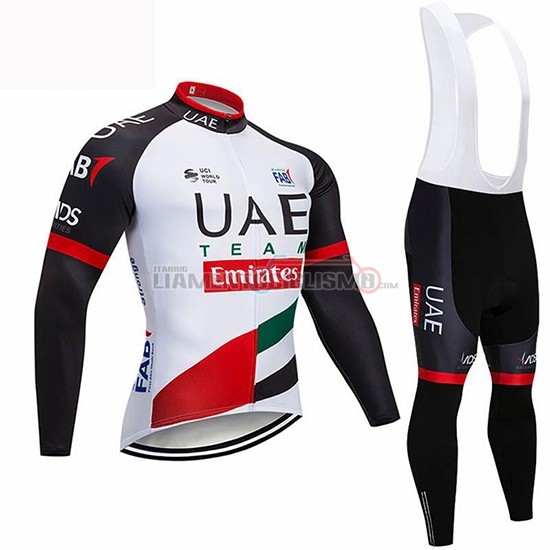 Abbigliamento Ciclismo UCI Mondo Campione Uae Manica Lunga 2019 Bianco Nero Rosso